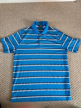 Men's Nike Golf Blue & White Striped Golf Shirt - Short Sleeve Performance Style
